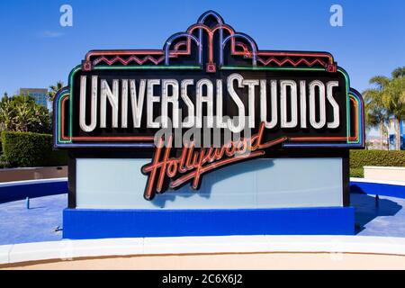 Universal Studios Schild an Universal Studios Hollywood in Los Angeles, Kalifornien, USA, Nordamerika Stockfoto