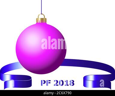 Rosa weihnachtskugel 3d mit blauem Band und PF 2018 Stock Vektor