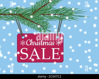 Vector eps 10 weihnachtsverkauf Banner mit rotem Poster mit weißem Text weihnachtsverkauf hängt von Fichtenbaum Zweig. Illustration für die Nutzung der Website Stock Vektor
