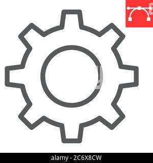 Einstellungen Liniensymbol, ui und Taste, Zahnrad Zeichen Vektorgrafiken, editierbare Kontur linearen Symbol, eps 10. Stock Vektor