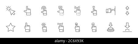 Klicken Sie Auf Schaltflächen Symbole. Symbole Cursor, Maus, Hand, Finger, Pfeil. Bearbeitbare Kontur Stock Vektor