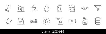 Symbole Für Ölbezogene Linien. Symbol Tankwagen Tankstelle, Ölfabrik Bearbeitbarer Hub Stock Vektor