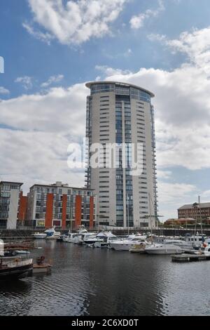 Tower, Meridian Quay, Swansea Marina sa1, das höchste Wohngebäude von Wales, Wohnungen in Großbritannien und Luxuswohnungen Hochhaus Stockfoto