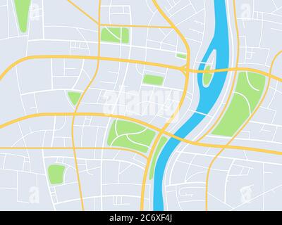 Stadtplan. GPS-Navigationskarte, Stadtstraßen mit Park und Fluss, abstrakte Richtung Straße topographische Karte, Planung Reise, Vektorbild Stock Vektor