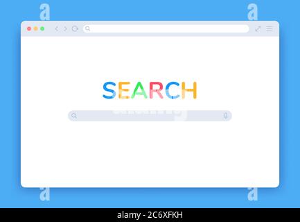 Fenster „Internetsuche“. Browser-Suchmaschine Seite, leere Website-Registerkarte, Suche Bildschirm Panel Homepage isoliert flache Vektor-Vorlage Stock Vektor