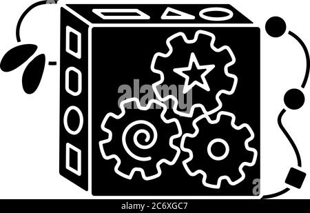 Symbol für besetzt-Würfel mit schwarzer Glyphe. Busyboard. Kleinkinder sensorische und Hand Auge Koordination Fähigkeiten Entwicklung Spielzeug. Frühe Kindheit. Silhouette Symbol auf weiß Stock Vektor