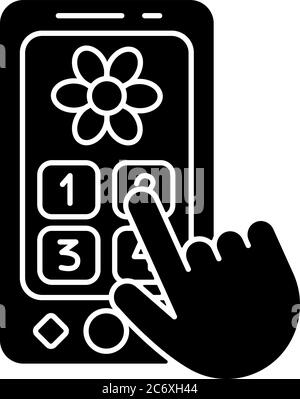 Schwarzes Glyphsymbol für Playphone. Stellen Sie Telefon für Kleinkinder. Interaktives Spielzeug-Telefon für Kinder. Spielzeug für die Sprachentwicklung. Silhouette Symbol auf weiß Stock Vektor