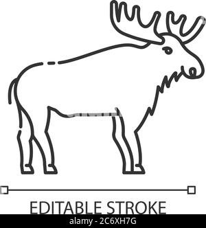 Elk Pixel Perfect Linear Icon. Tier mit großem Geweih. American Forest Wildlife dünne Linie anpassbare Illustration. Kontursymbol. Kanadische Elche Stock Vektor