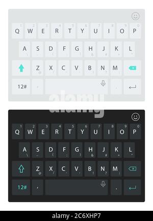 Moderne Smartphone-Tastatur, Alphabet-Tasten. Vektor dunkel und hell Tastatur Stock Vektor