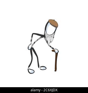 Alter Mann mit Sachen, die gehen. Vektor einfach gealterten Großvater. Stickman kein Gesicht Clipart Cartoon. Von Hand gezeichnet. Doodle Skizze, grafische Illustration Stock Vektor