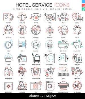 Vektor Hotel Service Farbe Linie umreißen Symbole für Apps und Web-Design. Symbole für Hotelservice Stock Vektor