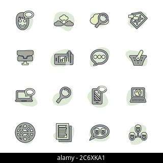 Analytische und soziale Netzwerk-Symbole Datensatz Stock Vektor