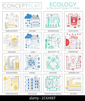 Infografiken Mini Konzept grün Ökologie Icons für Web. Premium-Qualität Design Web-Grafiken Symbole Elemente. Konzepte der Umwelttechnologie Stock Vektor