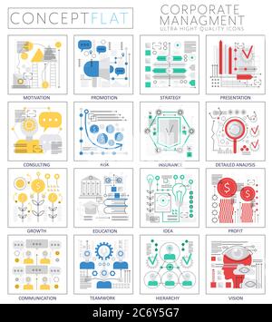 Infografiken Mini Konzept Corporate Management Icons für Web. Premium-Qualität Design Web-Grafiken Symbole Elemente. Konzepte der Unternehmensleitung Stock Vektor