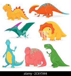 Die Vektordarstellung des Satzes von entzückenden hellen Dinosaurier. Niedliche Cartoon Dino Kollektion Stock Vektor