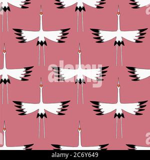 Vektor einfache Kranich Vogel Illustration nahtlose Muster Stock Vektor