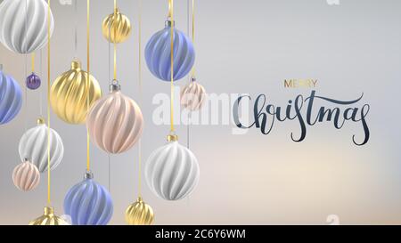 Weihnachten Hintergrund mit Weihnachtskugeln von Acre rosa, Gold und blau, eine Spirale Kugeln auf einem Farbe vertikalen Hintergrund, mit der Inschrift Weihnachten Stock Vektor