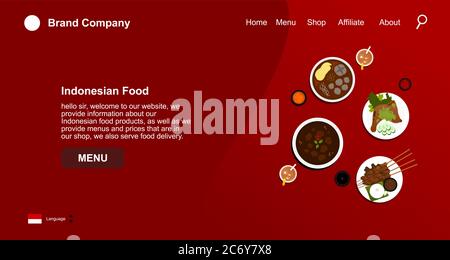 indonesische Lebensmittel Landing Page ui Design Vektor Stock Vektor