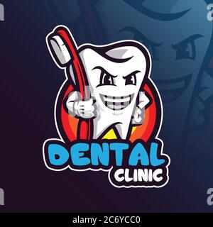 Dental Maskottchen Logo Design Vektor mit moderner Illustration Konzept Stil für Abzeichen, Emblem und T-Shirt-Druck. Dental Illustration mit Zahnbürste. Stock Vektor
