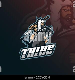 Tribe Maskottchen Logo Design Vektor mit moderner Illustration Konzept Stil für Abzeichen, Emblem und T-Shirt Druck. Tribe Illustration. Stock Vektor