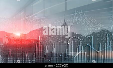 Smart Futusistic City Gear und Trade Concept Stockfoto