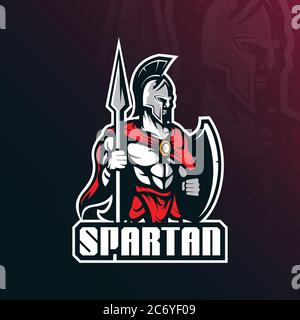 spartan Maskottchen Logo Vektor-Design mit moderner Illustration Konzept Stil für Abzeichen, Emblem und T-Shirt-Druck. spartan Illustration mit Schilden. Stock Vektor