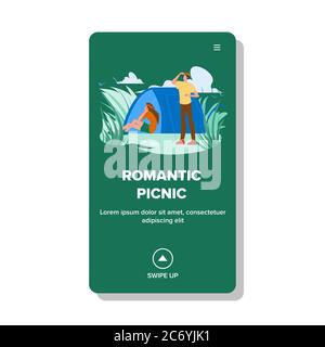 Romantisches Picknick Auf Natur Mit Camping Tent Vector Stock Vektor