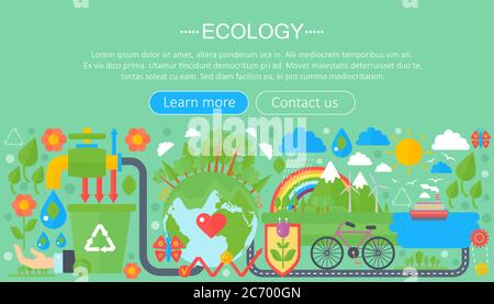 Modernes flaches infografisches Ökologie-Konzept. Grüner Energie alternativer Kraftstoff. Poster mit Webheader Stock Vektor