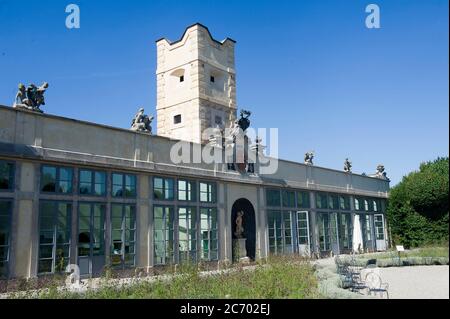 Europa, Italien, Lombardia, Limbiate, Parco delle Groane, Castellazzo, Villa Pusterla Crivelli Arconati ist eine Villa aus dem achtzehnten Jahrhundert in Mombello, (Fraktion von Limbiate in der Provinz Monza und Brianza) Zitrone Haus Stockfoto