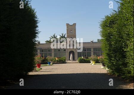 Europa, Italien, Lombardia, Limbiate, Parco delle Groane, Castellazzo, Villa Pusterla Crivelli Arconati ist eine Villa aus dem achtzehnten Jahrhundert in Mombello, (Fraktion von Limbiate in der Provinz Monza und Brianza) Zitrone Haus Stockfoto