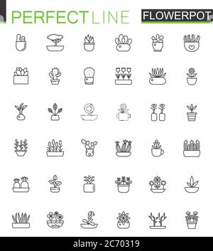 Blumen in Töpfen dünne Linie Web-Icons gesetzt. Design mit Umrisssymbole Stock Vektor