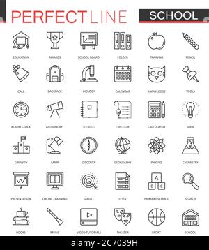 Schule Bildung dünne Linie Web-Icons gesetzt. Design mit Umrisssymbole Stock Vektor