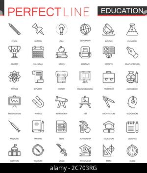 Schule Universität Bildung dünne Linie Web-Icons gesetzt. Design der Kontur-Symbole Stock Vektor