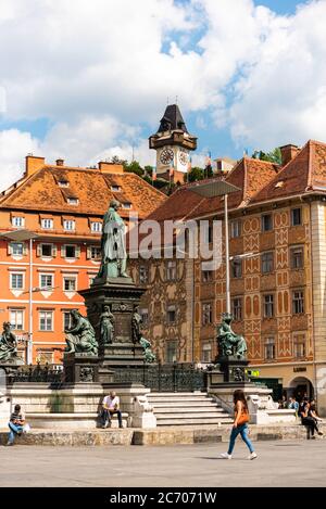 Blick auf den Hauptplatz in Graz, Österreich Stockfoto