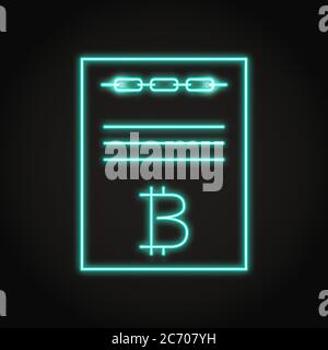 Schicke Kontraktikone im Neon-Line-Stil. Blockchain-Technologiekonzept. Vertragsseite mit Kettensymbol. Vektorgrafik. Stock Vektor