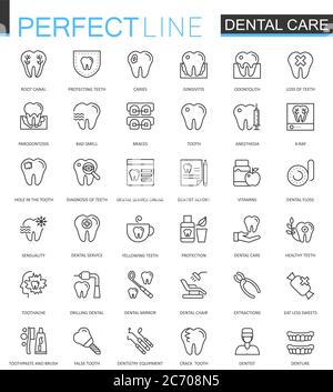 Zahnpflege dünne Linie Web-Icons gesetzt. Design der Kontur-Symbole Stock Vektor