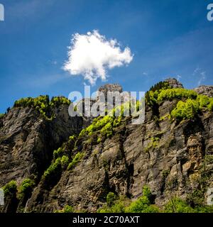 Cirque du Fer A Cheval klassifiziert Grand Site de France. Kalksteingipfel bei Sixt Fer a Cheval. Französische Alpen. Haute-Savoie. Auvergne-Rhone-Alpes Stockfoto