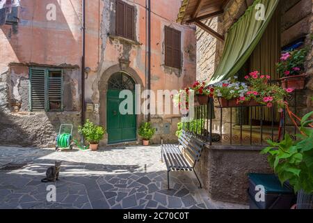 Landschaftlich reizvolle Aussicht im Dorf Civitella d'Agliano, Provinz Viterbo, Latium, Italien. Stockfoto