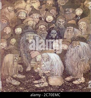 Vintage John Bauer Fantasy Elfen und Kobolde Illustration Kunst Stockfoto