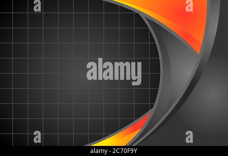Abstrakte orange, gelb und schwarz grau Hintergrundkurve mit Rasterlinie und Raum Vektor Hintergrund Illustration. Stock Vektor