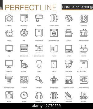 Haushaltsgeräte dünne Linie Web-Icons gesetzt. Kontursymbole für Konturen Stock Vektor