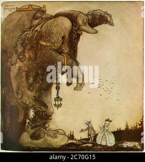 Vintage John Bauer Fantasy Elfen und Kobolde Illustration Kunst Stockfoto