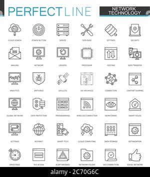 Netzwerk-Technologie Thin Line Web-Symbole gesetzt. Design von Big Data-Umrisssymbolen Stock Vektor