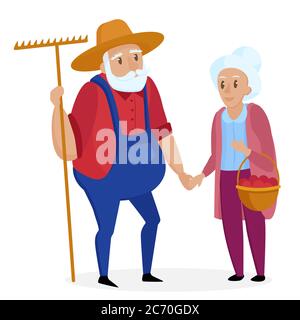 Alter Bauer mit seiner Frau. Ein älteres Paar. Opa und Oma stehen. Vektorgrafik Cartoon-Illustration Stock Vektor