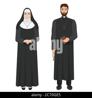 Katholischer Priester und Nonne. Realistische Vektordarstellung Stock Vektor
