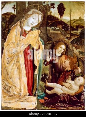 Leonardo Da Vinci, Madonna und zwei Engel, die das Christkind anbeten, Gemälde, 1473-1478 Stockfoto