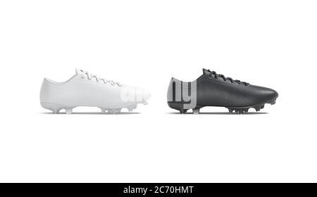 Blank schwarz und weiß Fußballschuh mit Gummistollen Mockup, Stockfoto