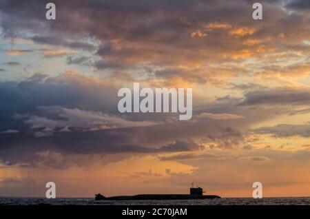 Juli 2020 - Russische Atom-U-Boot. Russische Nordflotte. Russland, Weißes Meer Stockfoto