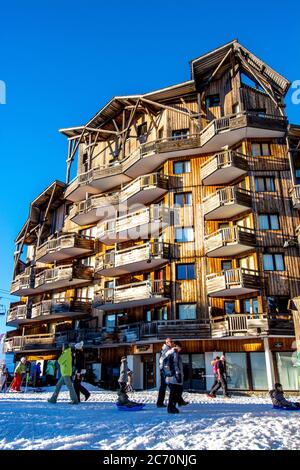 Skigebiet Avoriaz, Haute-Savoie, Auvergne-Rhone-Alpes, Frankreich Stockfoto