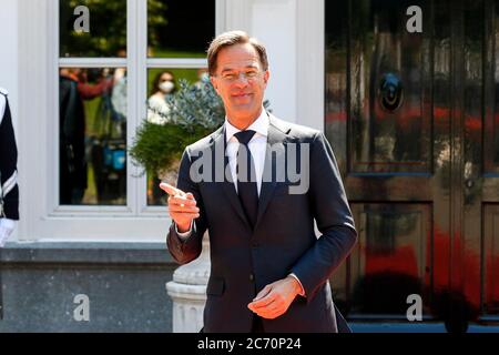 Den Haag, Niederlande. Juli 2020. DEN HAAG, 13-07-2020, Catshuis, Premierminister Mark Rutte empfängt den spanischen Premierminister Pedro Sanchez zu einem Arbeitsessen im Catshuis. Dies im Vorfeld der zusätzlichen Tagung des Europäischen Rates und des jüngsten Vorschlags für einen europäischen Konjunkturfonds. Kredit: Pro Shots/Alamy Live Nachrichten Stockfoto